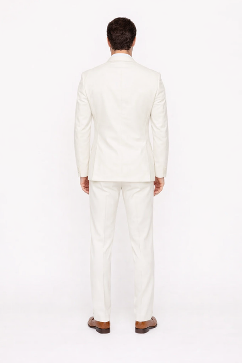 Seersucker Suit Peak Lapel Suit in Color "White" - Summer Fabric Tone on Tone Shadow Stripe By Rossiman
