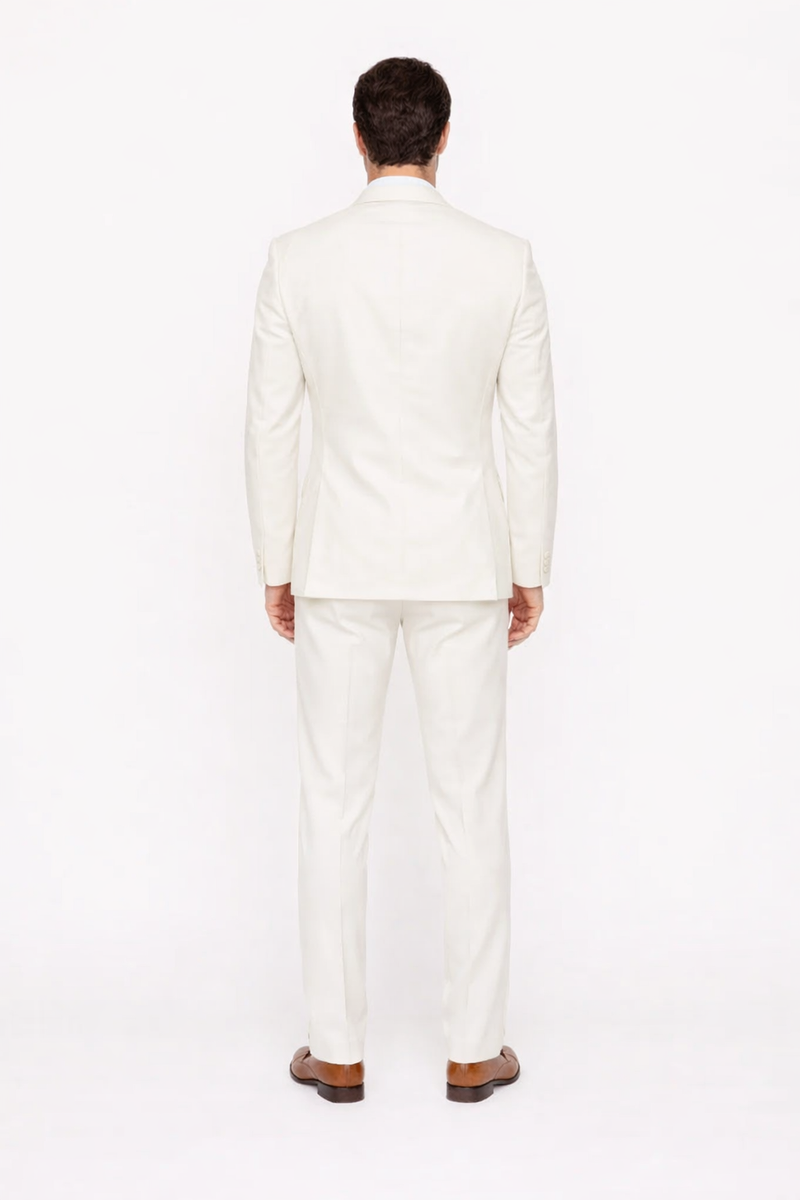 Seersucker Suit Peak Lapel Suit in Color "White" - Summer Fabric Tone on Tone Shadow Stripe By Rossiman