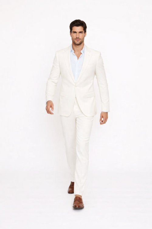 Seersucker Suit Peak Lapel Suit in Color "White" - Summer Fabric Tone on Tone Shadow Stripe By Rossiman