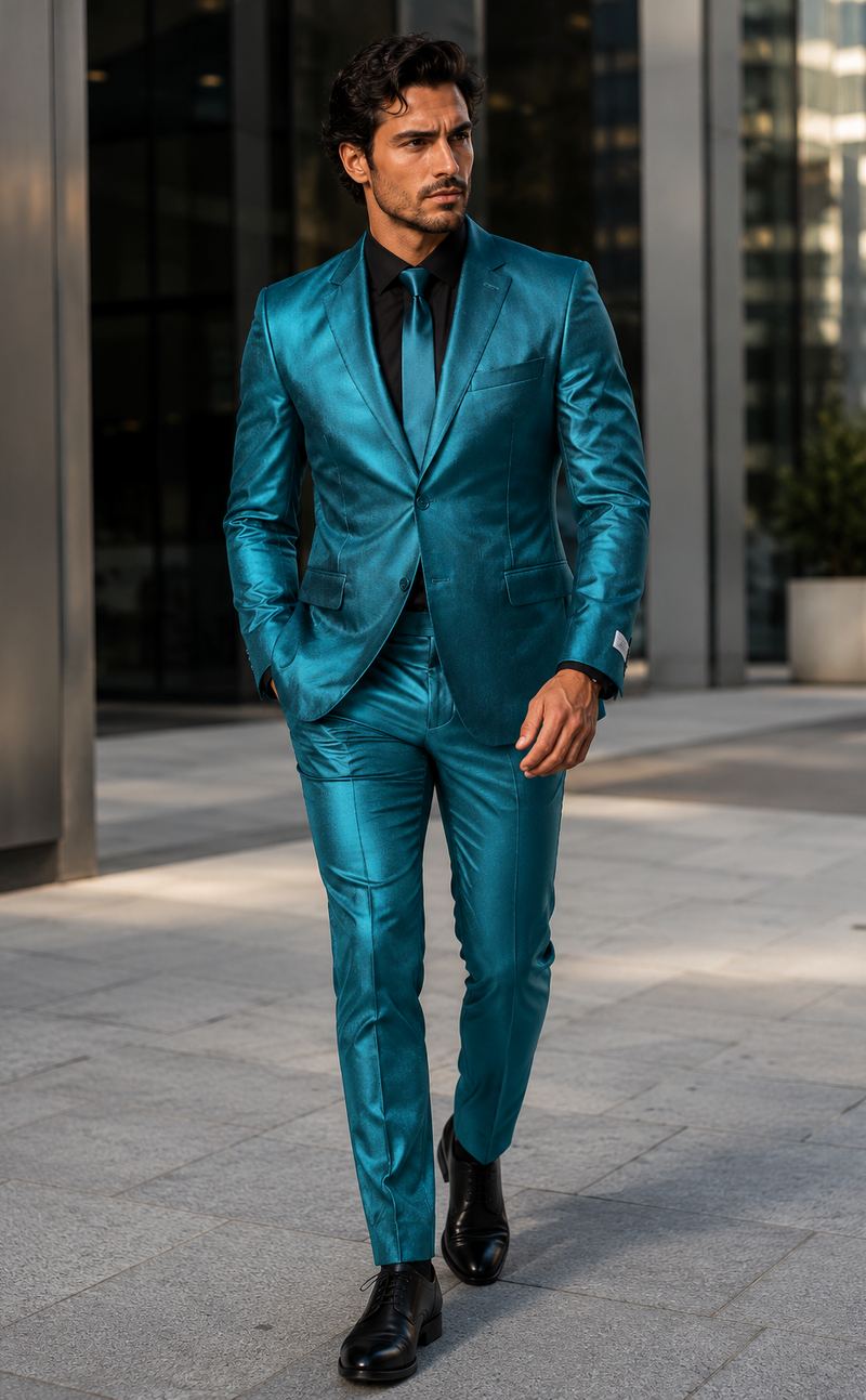 Shiny Teal Suit - Shiny Tuxedo