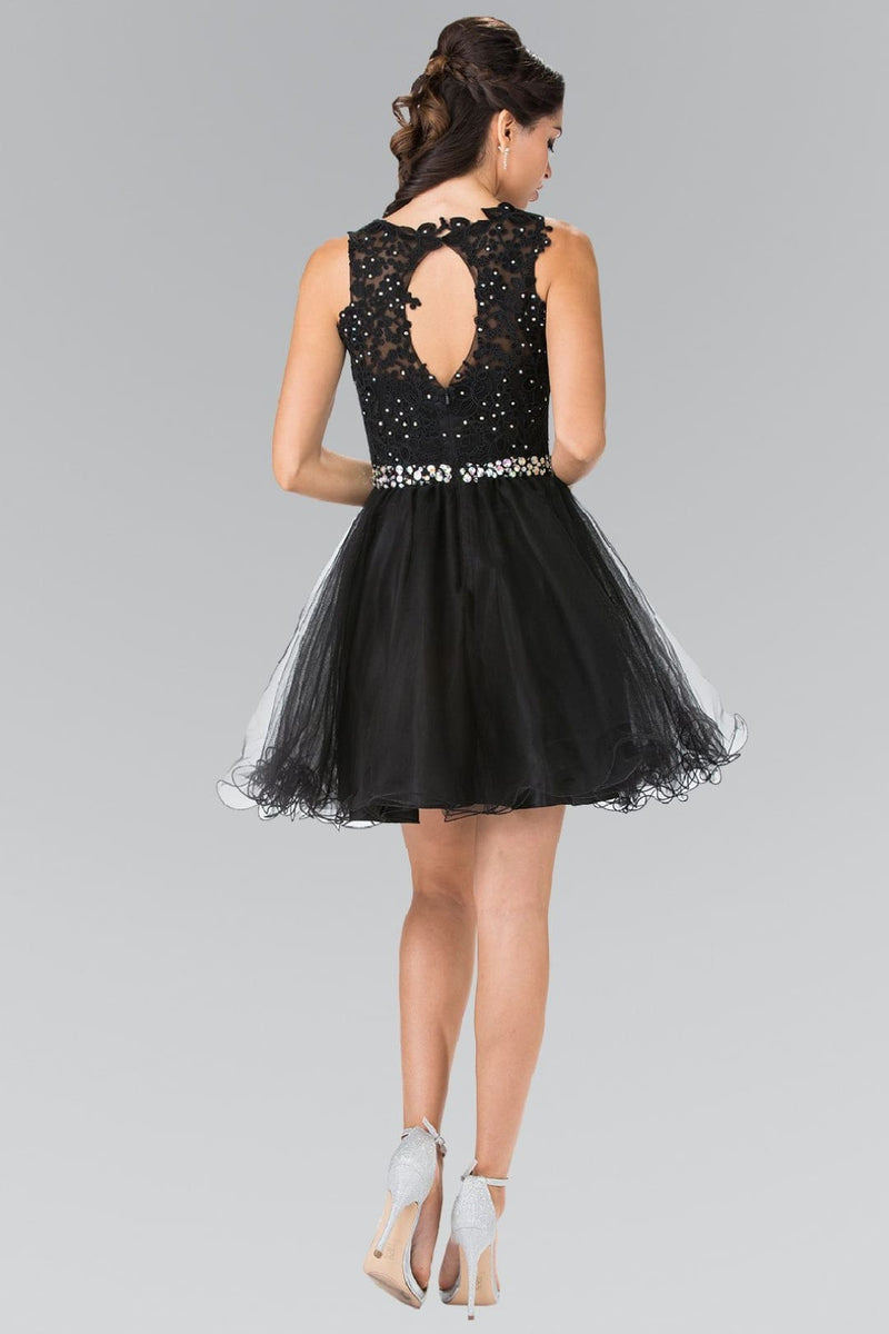 Short Sleeveless Lace Bodice Dress by Elizabeth K GS2375