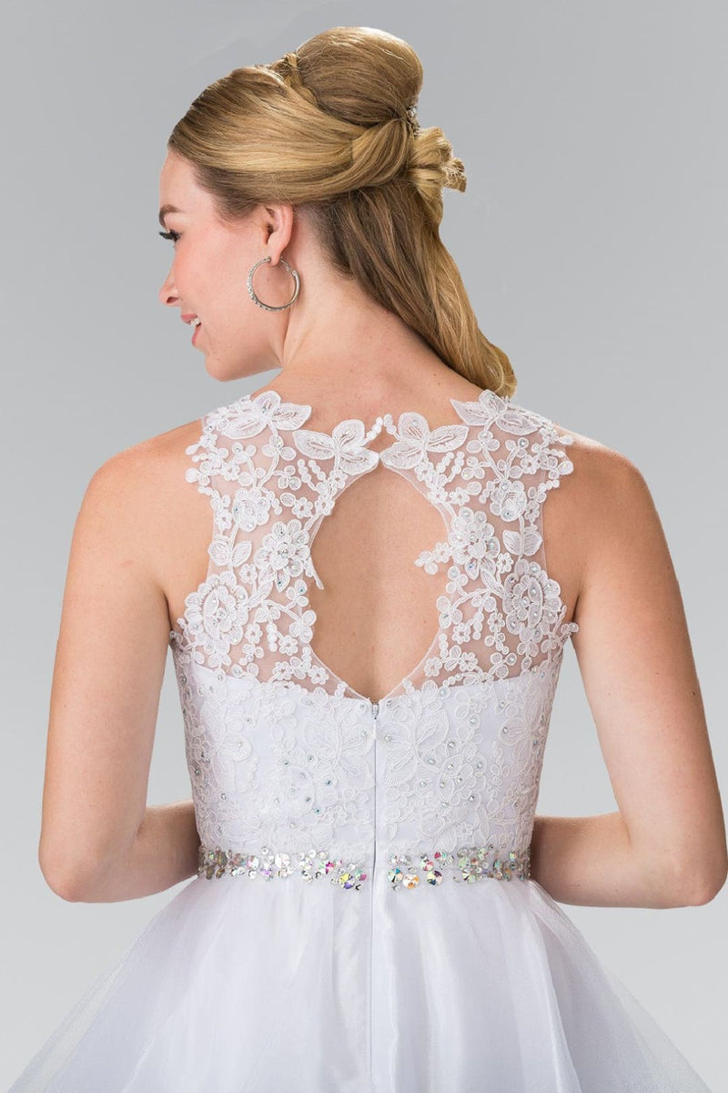 Short Sleeveless Lace Bodice Dress by Elizabeth K GS2375