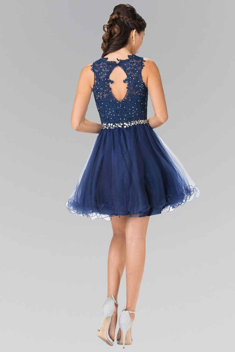 Short Sleeveless Lace Bodice Dress by Elizabeth K GS2375