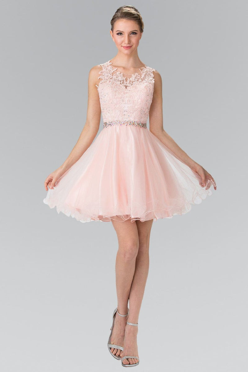Short Sleeveless Lace Bodice Dress by Elizabeth K GS2375