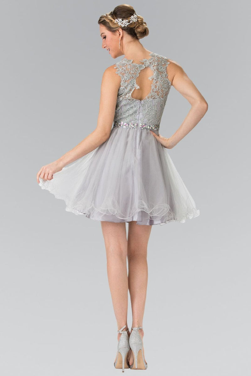Short Sleeveless Lace Bodice Dress by Elizabeth K GS2375