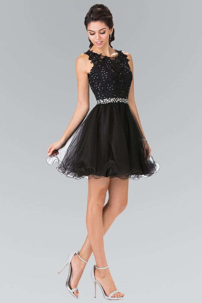 Short Sleeveless Lace Bodice Dress by Elizabeth K GS2375