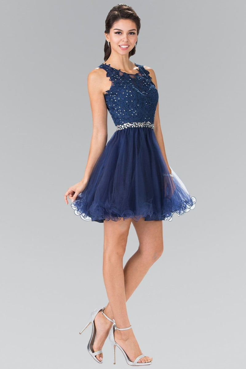 Short Sleeveless Lace Bodice Dress by Elizabeth K GS2375