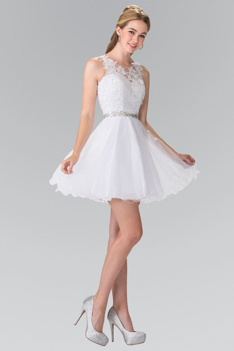 Short Sleeveless Lace Bodice Dress by Elizabeth K GS2375