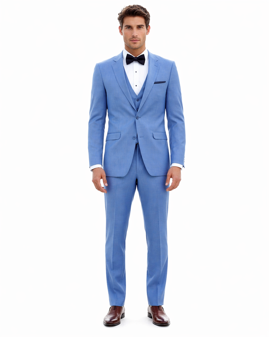 Sky Blue ~ Powder Steel Blue Suit 2 button Vested Flat Front Pants - Dusty Blue Suit