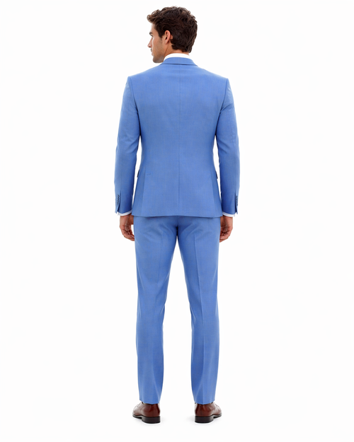 Sky Blue ~ Powder Steel Blue Suit 2 button Vested Flat Front Pants - Dusty Blue Suit