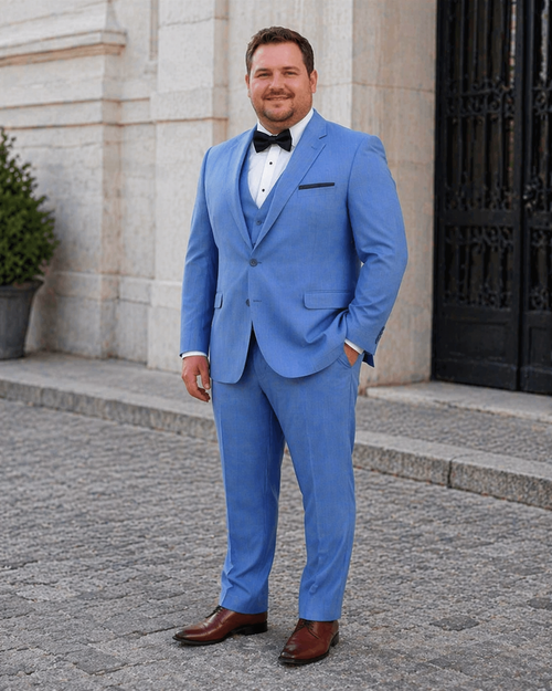 Sky Blue ~ Powder Steel Blue Suit 2 button Vested Flat Front Pants - Dusty Blue Suit