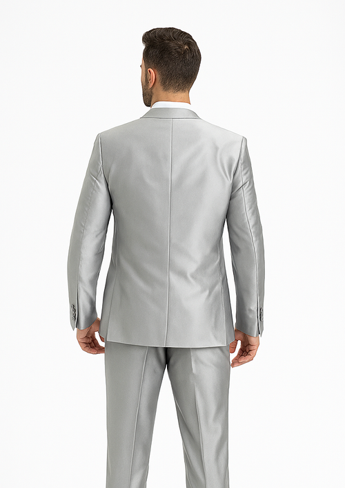 Slim Fit 3 Piece Satin Suit in Silver