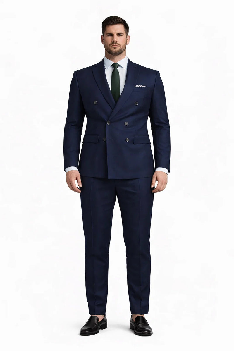 Slim Fit Double Breasted Suit Gold Buttons - Navy Suit - Designer Wool Suits