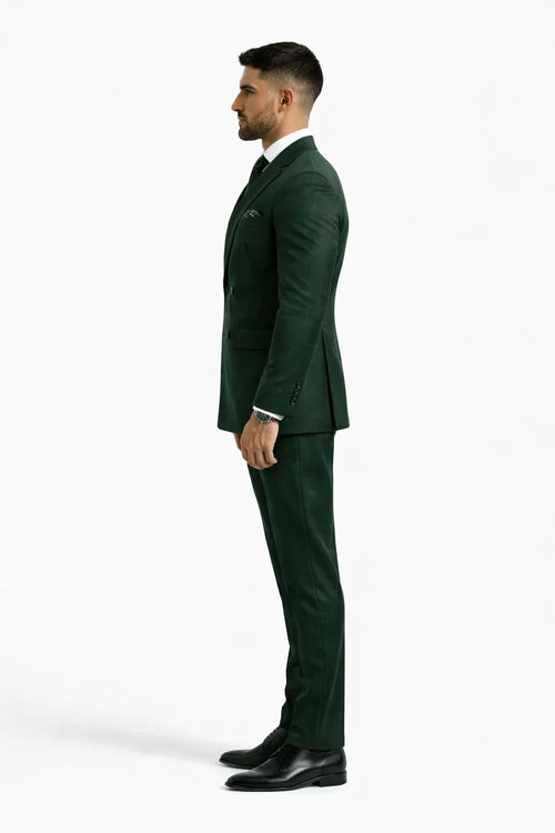 Slim Fit Double Breasted Suit Gold Buttons - Olive Suit - Designer Wool Suits