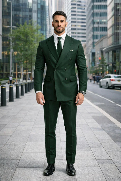 Slim Fit Double Breasted Suit Gold Buttons - Olive Suit - Designer Wool Suits