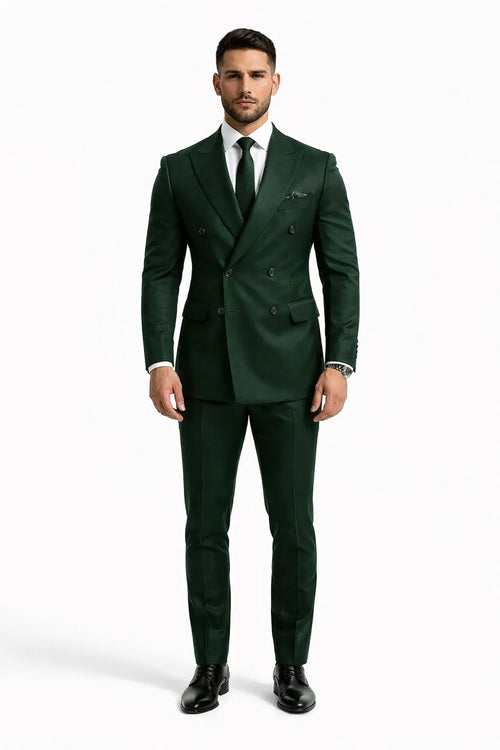 Slim Fit Double Breasted Suit Gold Buttons - Olive Suit - Designer Wool Suits