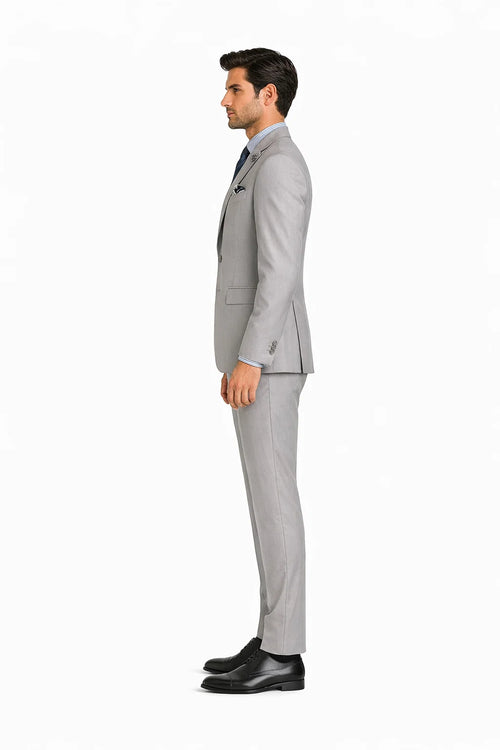 Slim Fit Men's Suit 2 Piece 2 Button in Light Gray