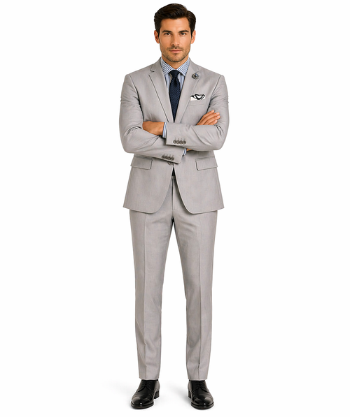 Slim Fit Men's Suit 2 Piece 2 Button in Light Gray