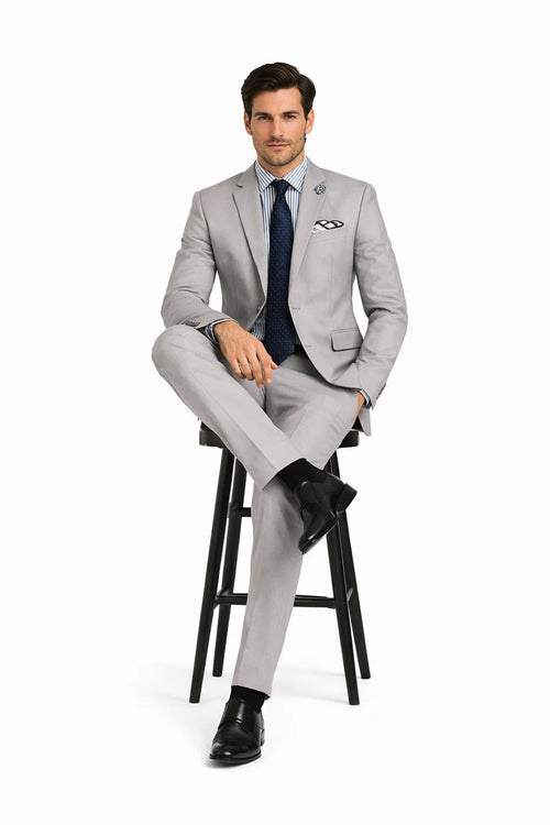 Slim Fit Men's Suit 2 Piece 2 Button in Light Gray