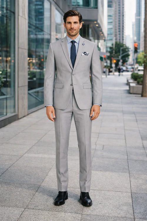 Slim Fit Men's Suit 2 Piece 2 Button in Light Gray