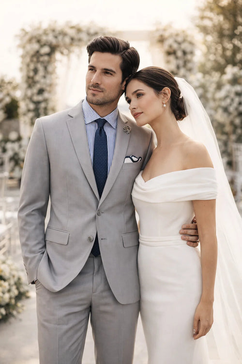 Slim Fit Men's Suit 2 Piece 2 Button in Light Gray