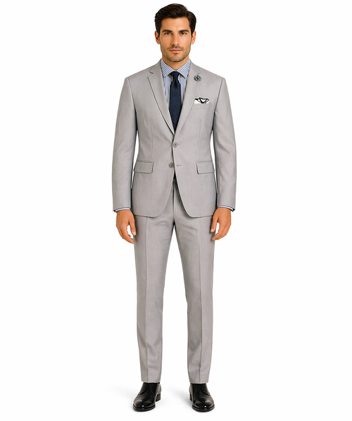 Slim Fit Men's Suit 2 Piece 2 Button in Light Gray