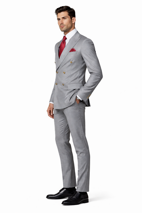 Slim Fitted Cut Mens Double Breasted Blazer - Silver Double Breasted Sport Coat