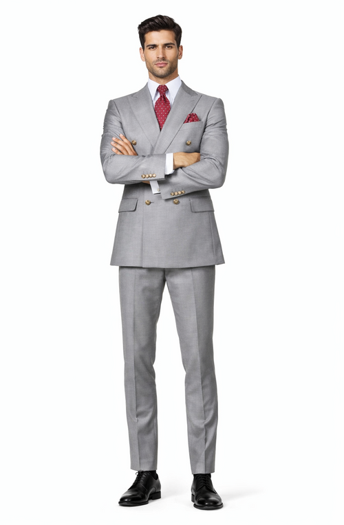 Slim Fitted Cut Mens Double Breasted Blazer - Silver Double Breasted Sport Coat