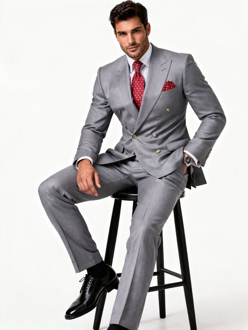 Slim Fitted Cut Mens Double Breasted Blazer - Silver Double Breasted Sport Coat