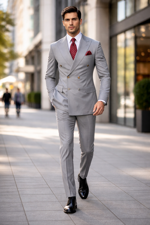 Slim Fitted Cut Mens Double Breasted Blazer - Silver Double Breasted Sport Coat