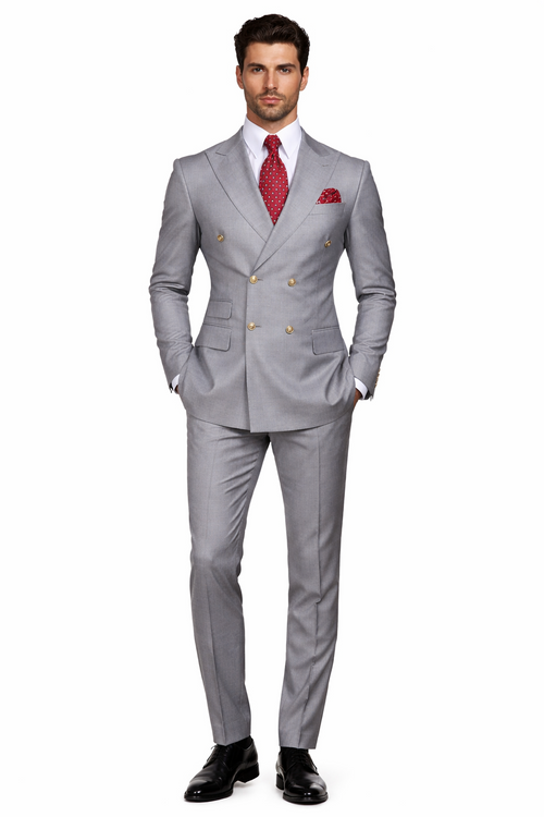 Slim Fitted Cut Mens Double Breasted Blazer - Silver Double Breasted Sport Coat