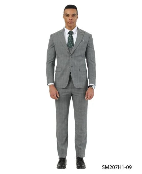 Stacy Adams Men's 3 Piece Hybrid Fit Suit - Textured Glen Check