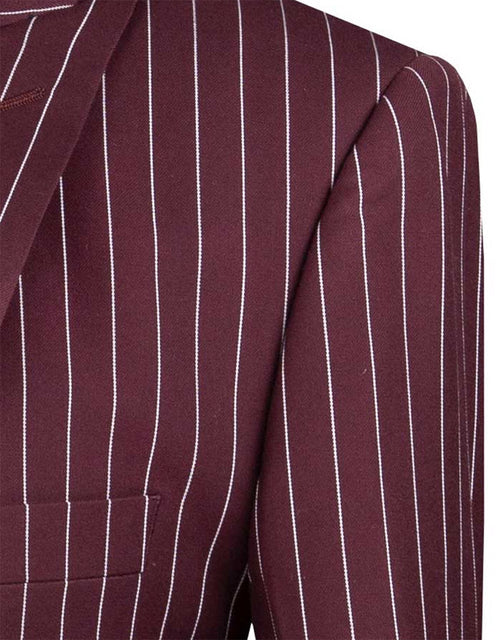 Odyssey Collection - Burgundy Regular Fit 3 Piece Suit 2 Button Gangster Stripe