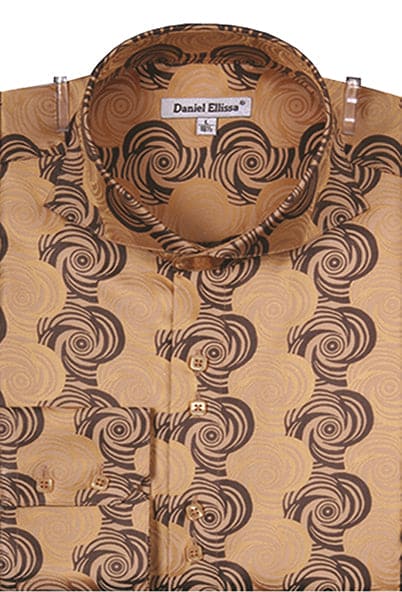 "Fancy Swirl Pattern Men's Regular Fit Sports Shirt - Mustard"