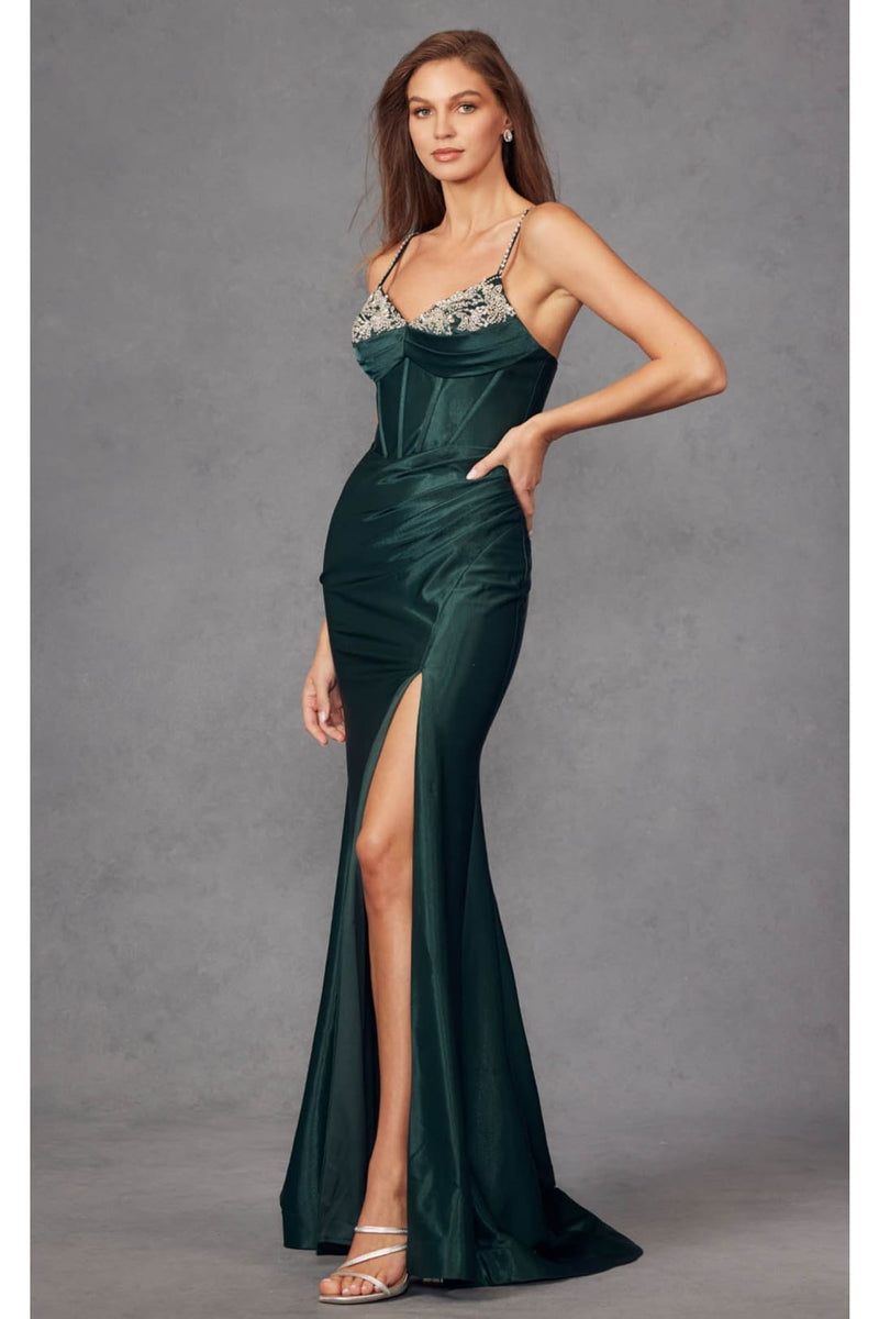 Spaghetti Strap Ruched Prom Gown by Juliet JT2434A