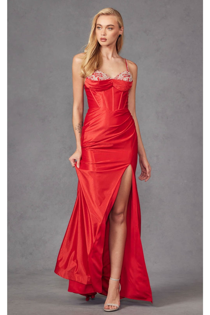 Spaghetti Strap Ruched Prom Gown by Juliet JT2434A
