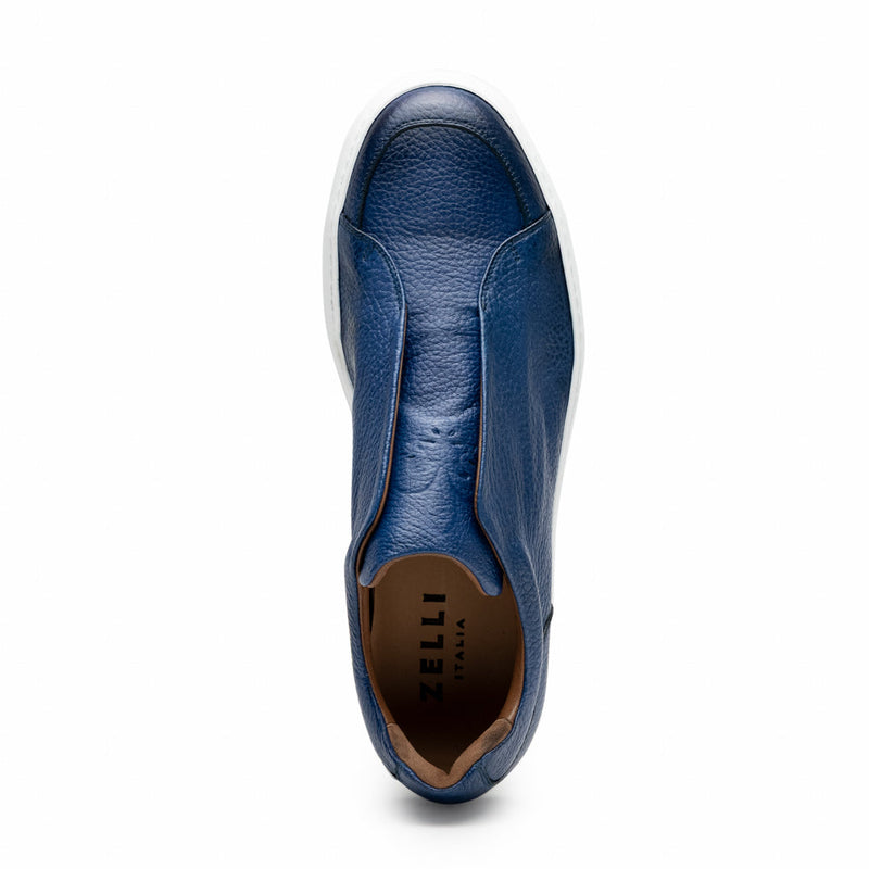 Zelli Spettacolare Pebble Grain Calfskin & Suede Slip-On Sneaker in Navy