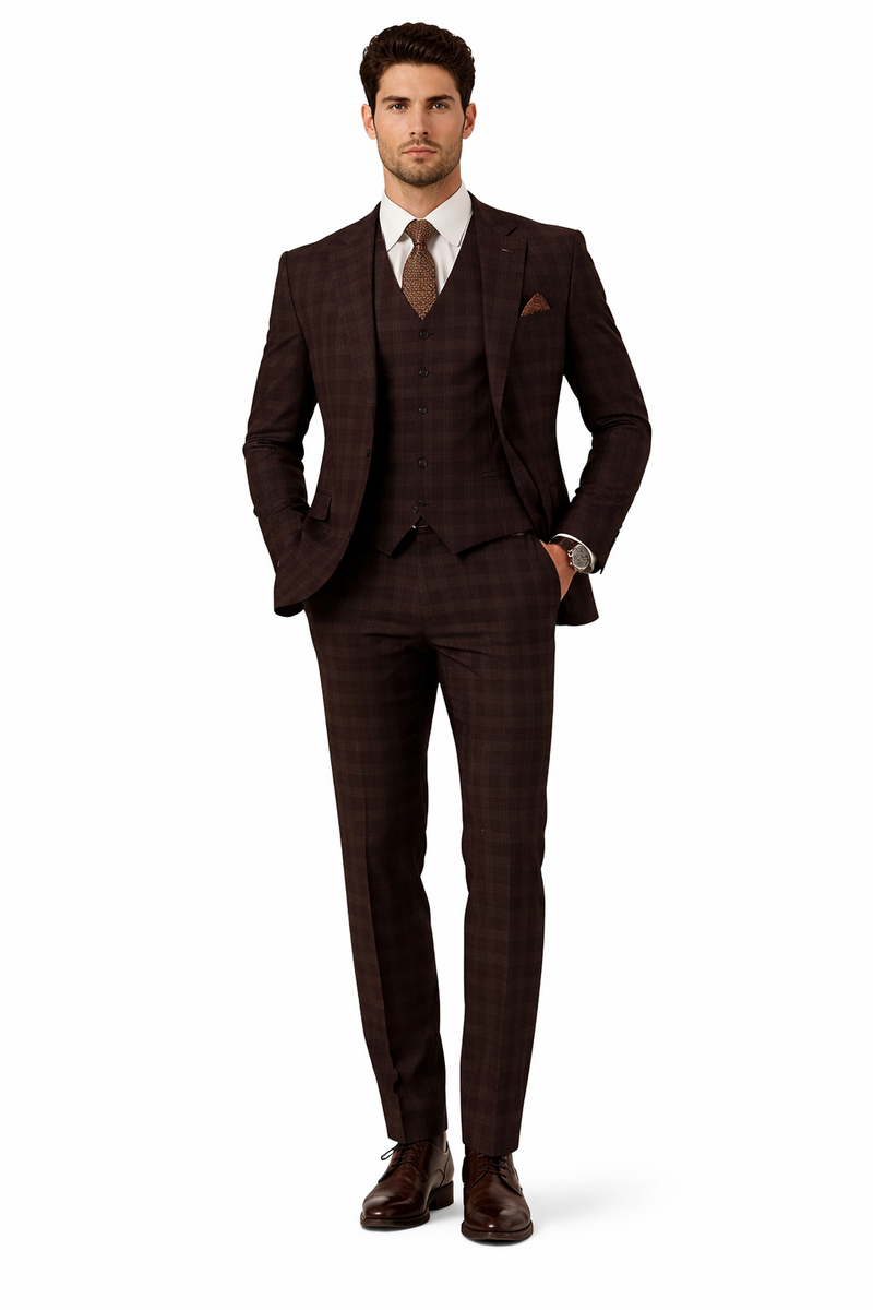 Stacy Adams Men's 3 Piece Glen Check Suit - Hybrid Fit