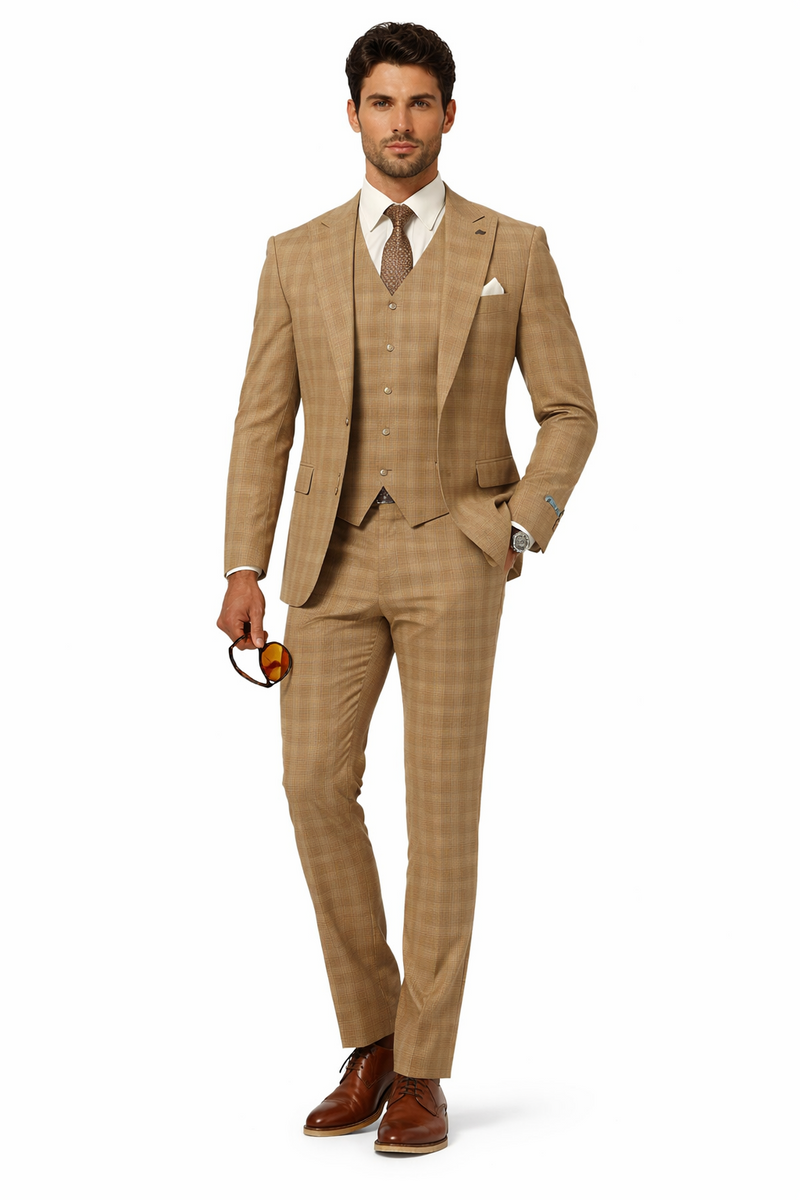 Stacy Adams Men's 3 Piece Glen Check Suit - Hybrid Fit