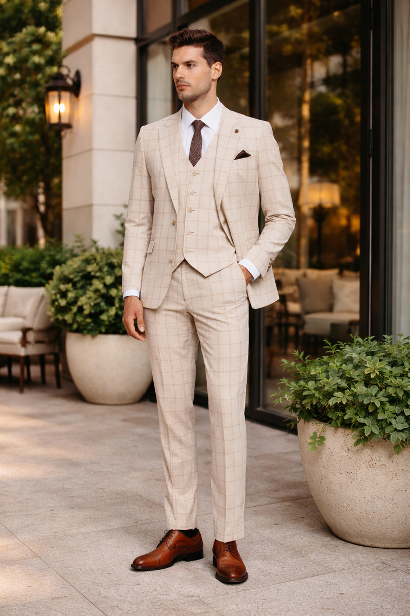 Stacy Adams Men's 3 Piece Hybrid Fit Suit - Twin Lined Windowpane