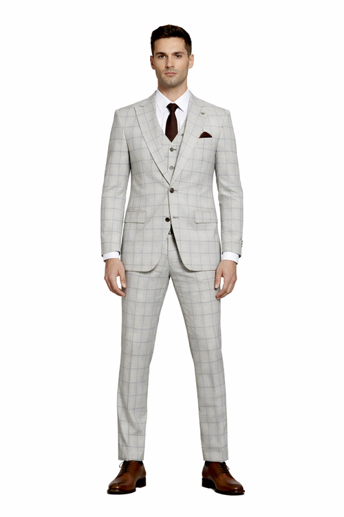 Stacy Adams Men's 3 Piece Hybrid Fit Suit - Twin Lined Windowpane
