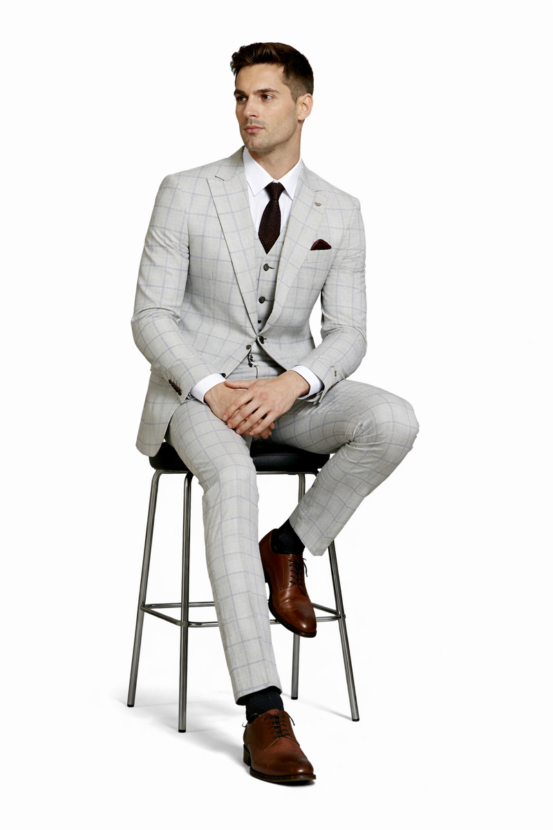 Stacy Adams Men's 3 Piece Hybrid Fit Suit - Twin Lined Windowpane
