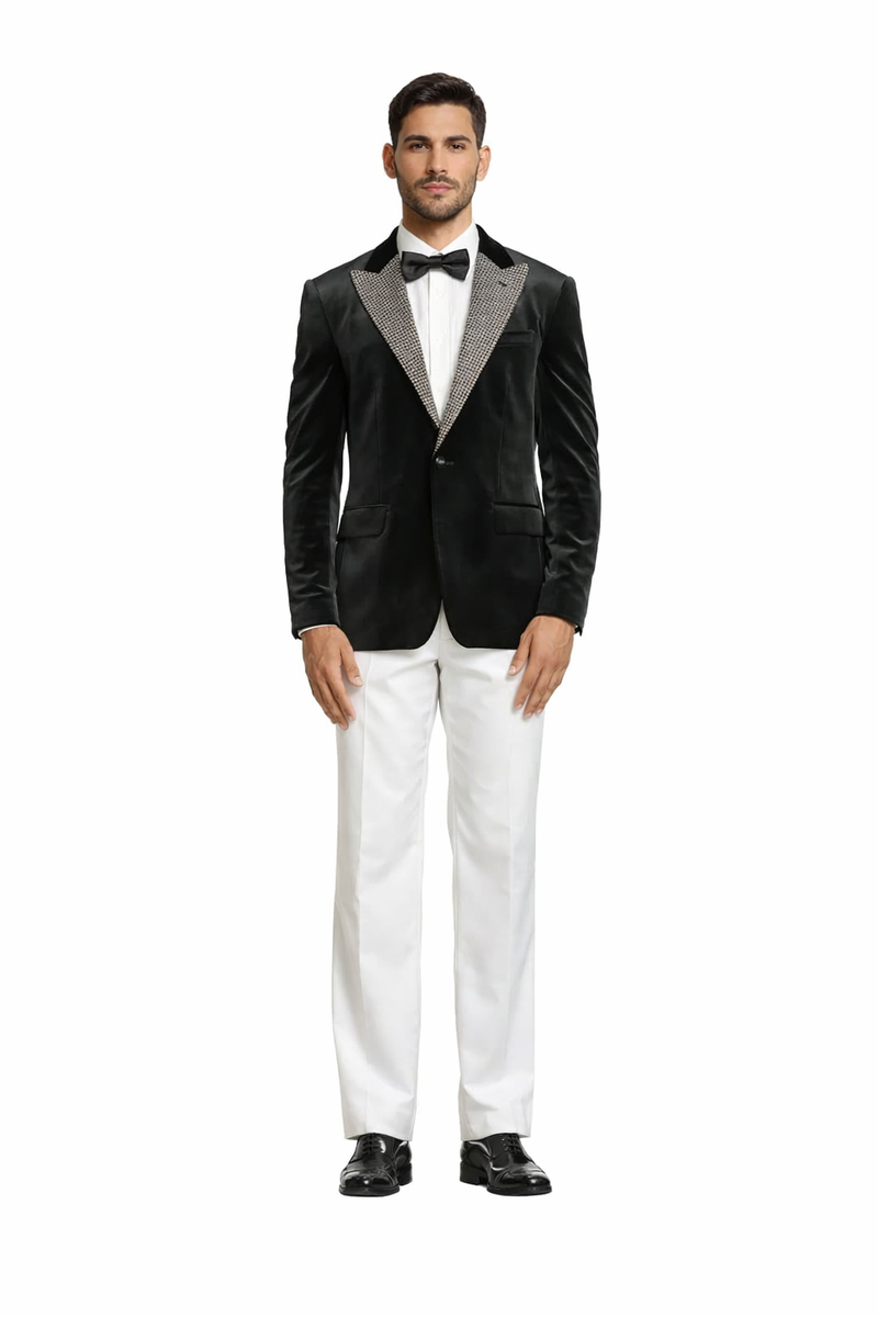 Stacy Adams Men's Hybrid Fit Sport Coat - Rhinestone sequin Embedded Peak Lapel