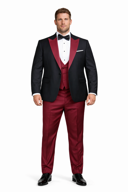 Statement Fashion Tuxedo Suit Mens Burgundy Black Trendy Tux