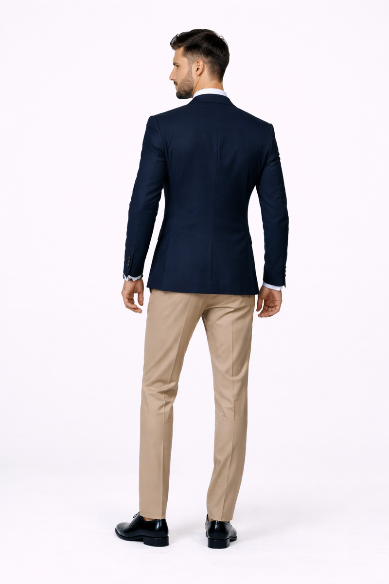 Statement Men's Black Vested with Champagne Peak Lapel 100% Wool Tuxedos