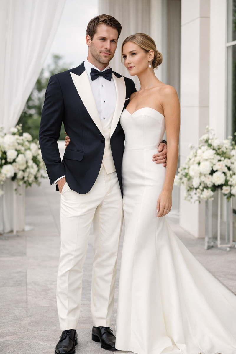 Statement Mens Fashion Tuxedo Ivory 3 Piece Fitted Designer Tuxedo