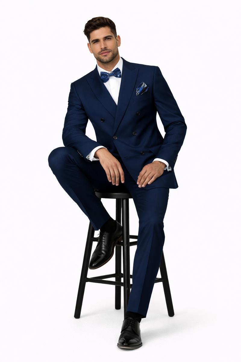 Statement Men's Sapphire Blue 100% Wool Double Breasted Suits