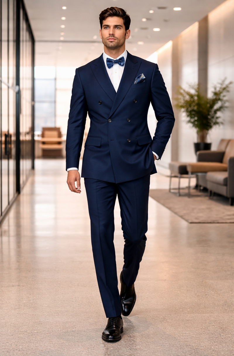 Statement Men's Sapphire Blue 100% Wool Double Breasted Suits