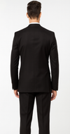 Steve Harvey Suit - Peak Lapel Modern Fit - No Pleated Pants Designer Brand Black 3 Piece Vested Suit