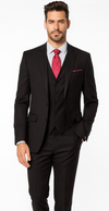 Steve Harvey Suit - Peak Lapel Modern Fit - No Pleated Pants Designer Brand Black 3 Piece Vested Suit
